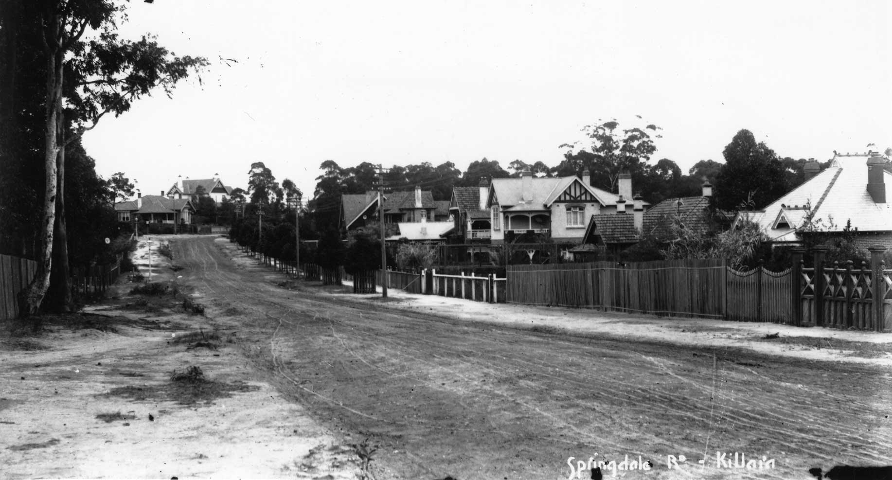 Monochrome photo of Springdale Road, Killara, circa 1900