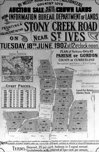 Subdivision plan, Stony Creek Road, Saint Ives, June 1907